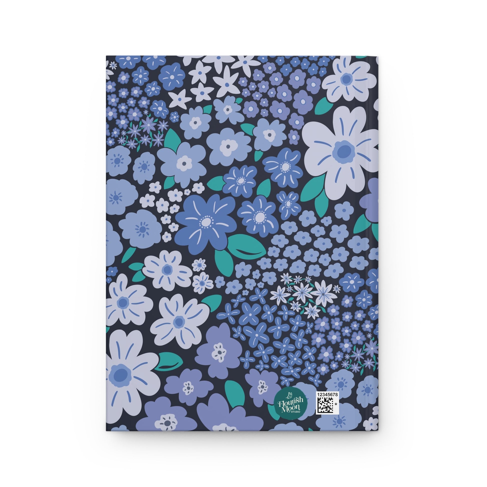 Garden Whimsy Floral Periwinkle Blue Hardcover Journal with hand-drawn artwork - Flourish Moon Studio