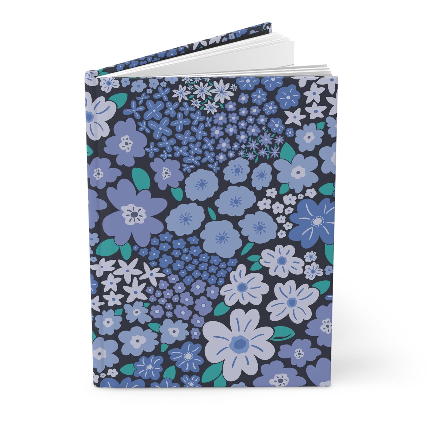 Garden Whimsy Floral Periwinkle Blue Hardcover Journal with hand-drawn artwork - Flourish Moon Studio
