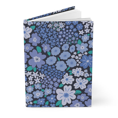 Garden Whimsy Floral Periwinkle Blue Hardcover Journal with hand-drawn artwork - Flourish Moon Studio