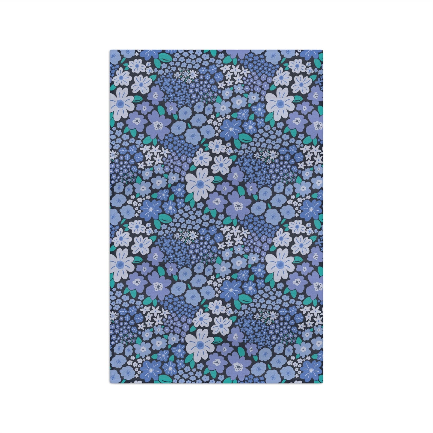 Garden Whimsy Floral Periwinkle Blue Microfiber Waffle Kitchen Towel with hand - drawn artwork - Flourish Moon Studio