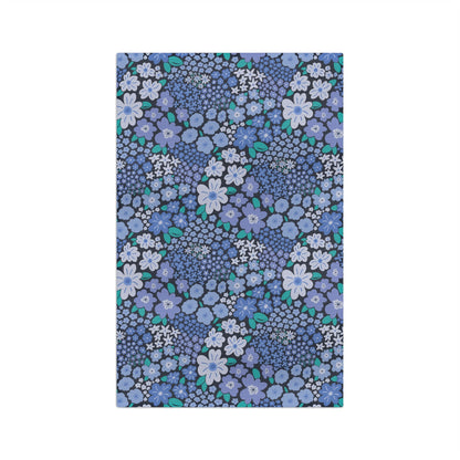 Garden Whimsy Floral Periwinkle Blue Microfiber Waffle Kitchen Towel with hand - drawn artwork - Flourish Moon Studio