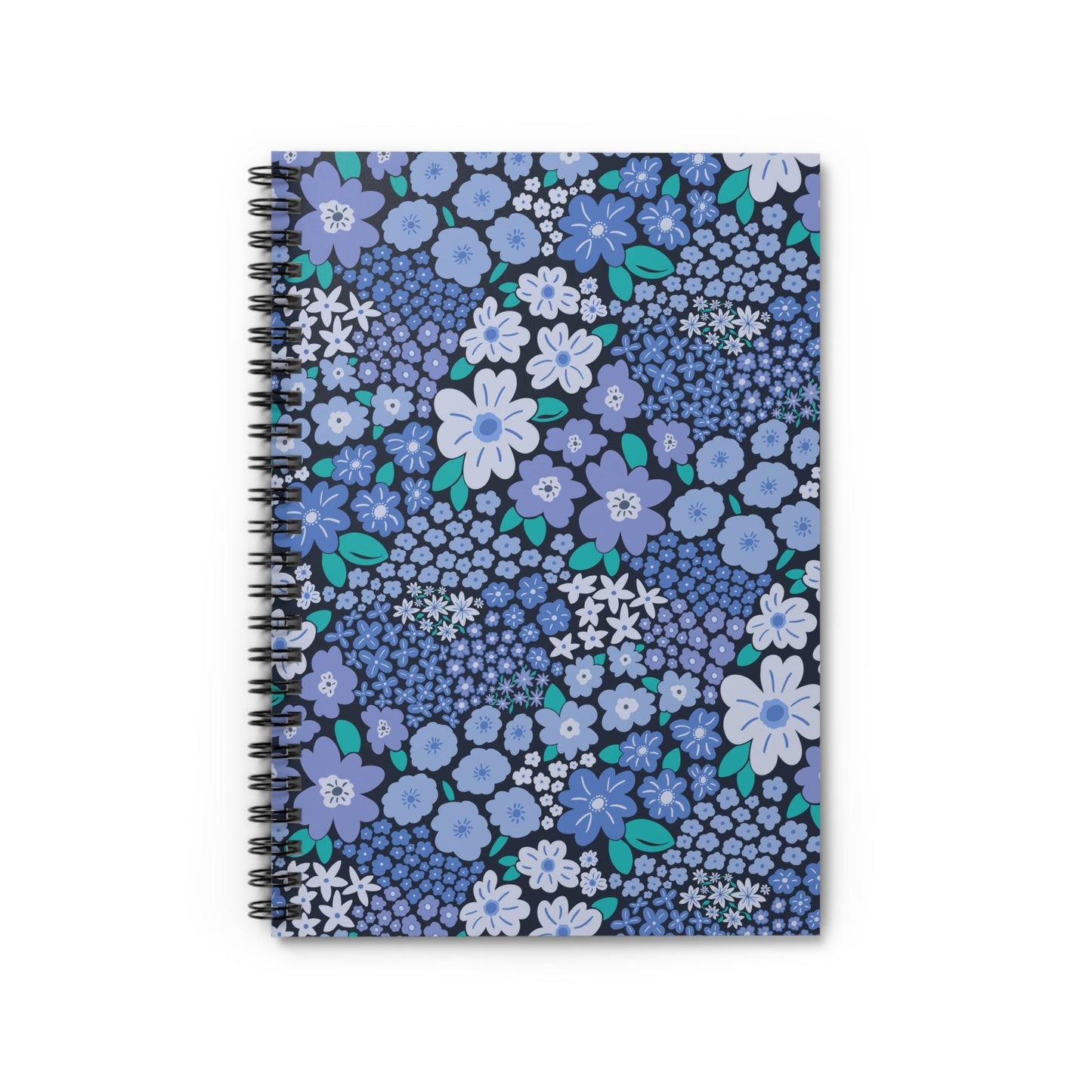 Garden Whimsy Floral Periwinkle Blue Spiral Notebook with hand - drawn artwork - Flourish Moon Studio