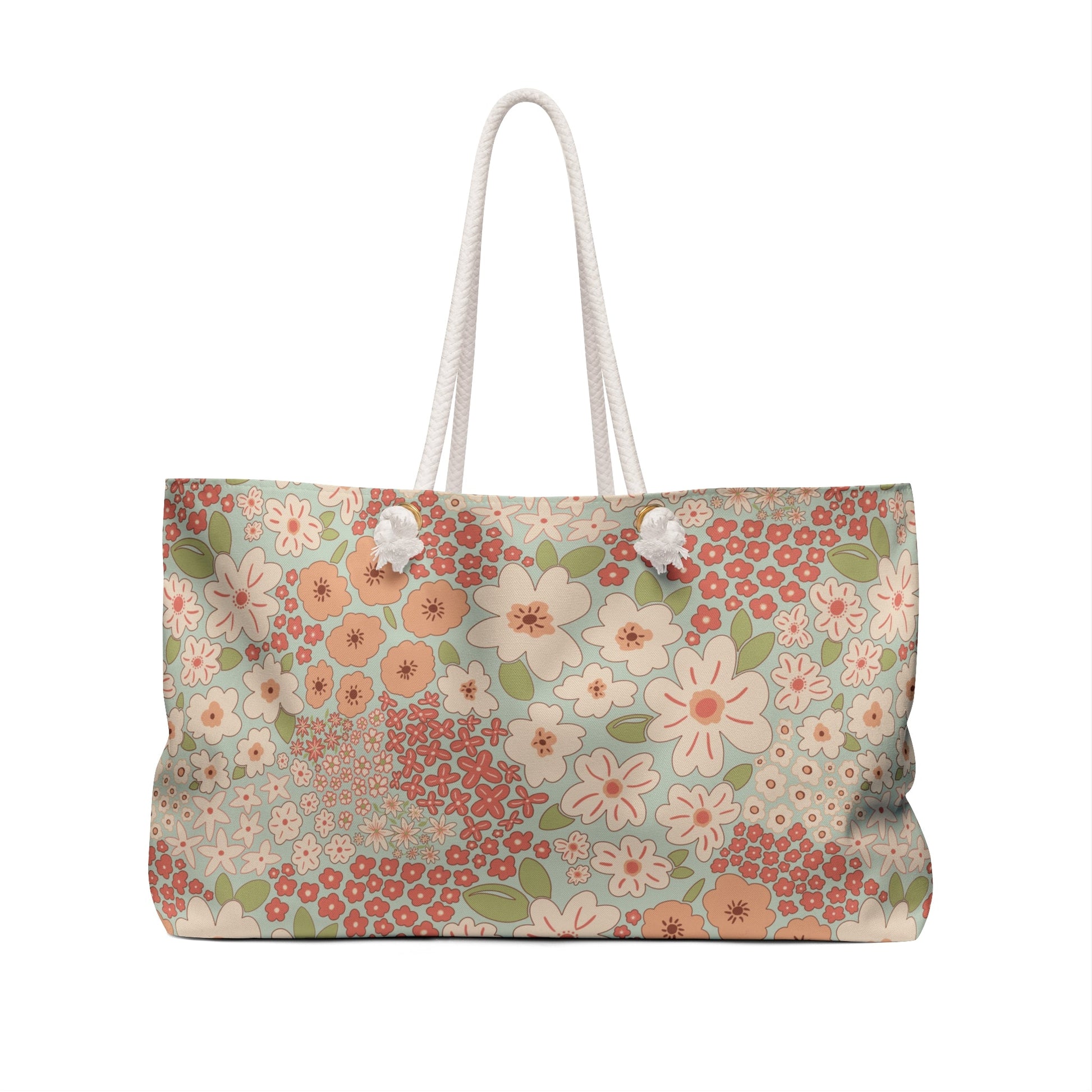 Garden Whimsy Floral Weekender Bag with hand - drawn artwork - Flourish Moon Studio