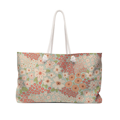 Garden Whimsy Floral Weekender Bag with hand - drawn artwork - Flourish Moon Studio
