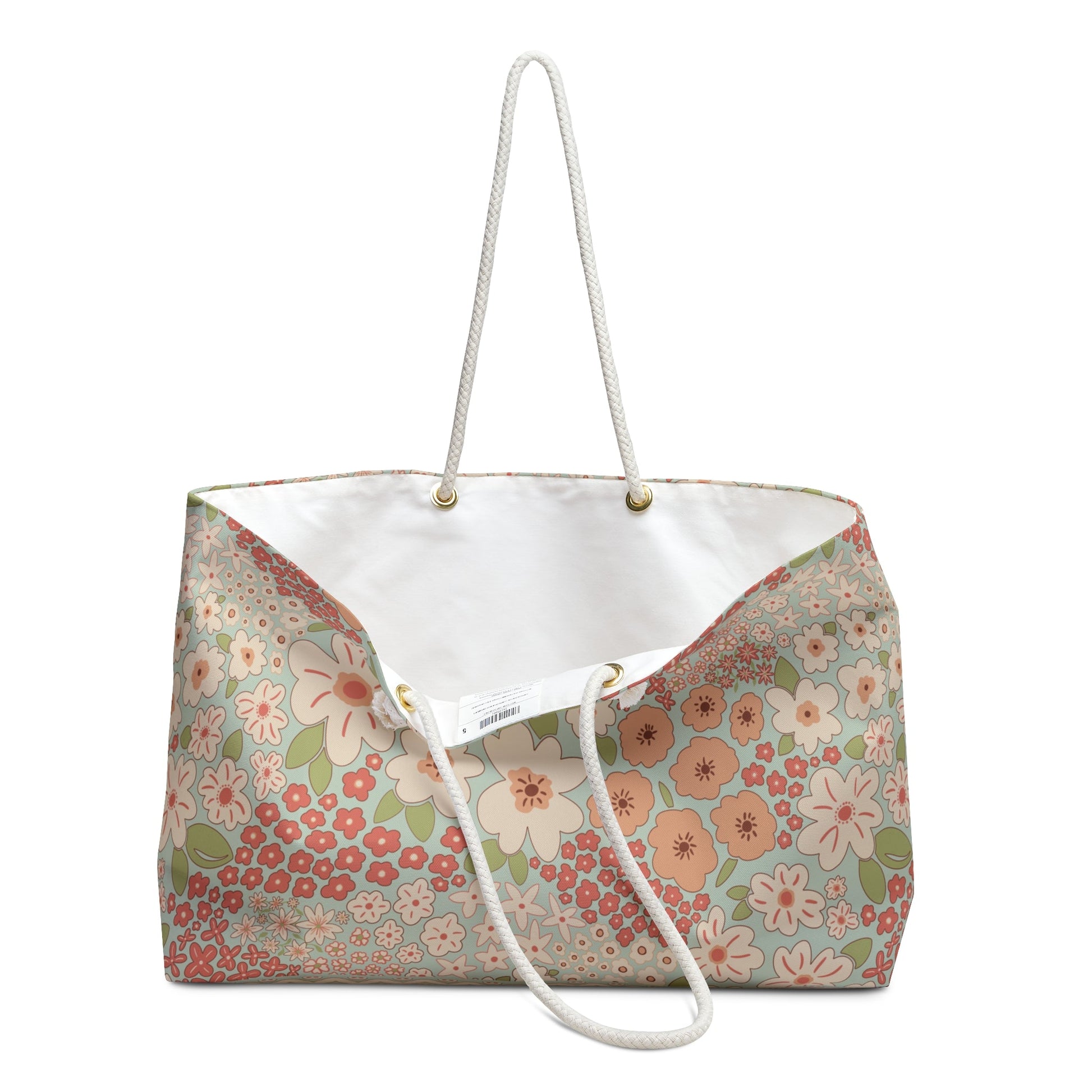Garden Whimsy Floral Weekender Bag with hand - drawn artwork - Flourish Moon Studio