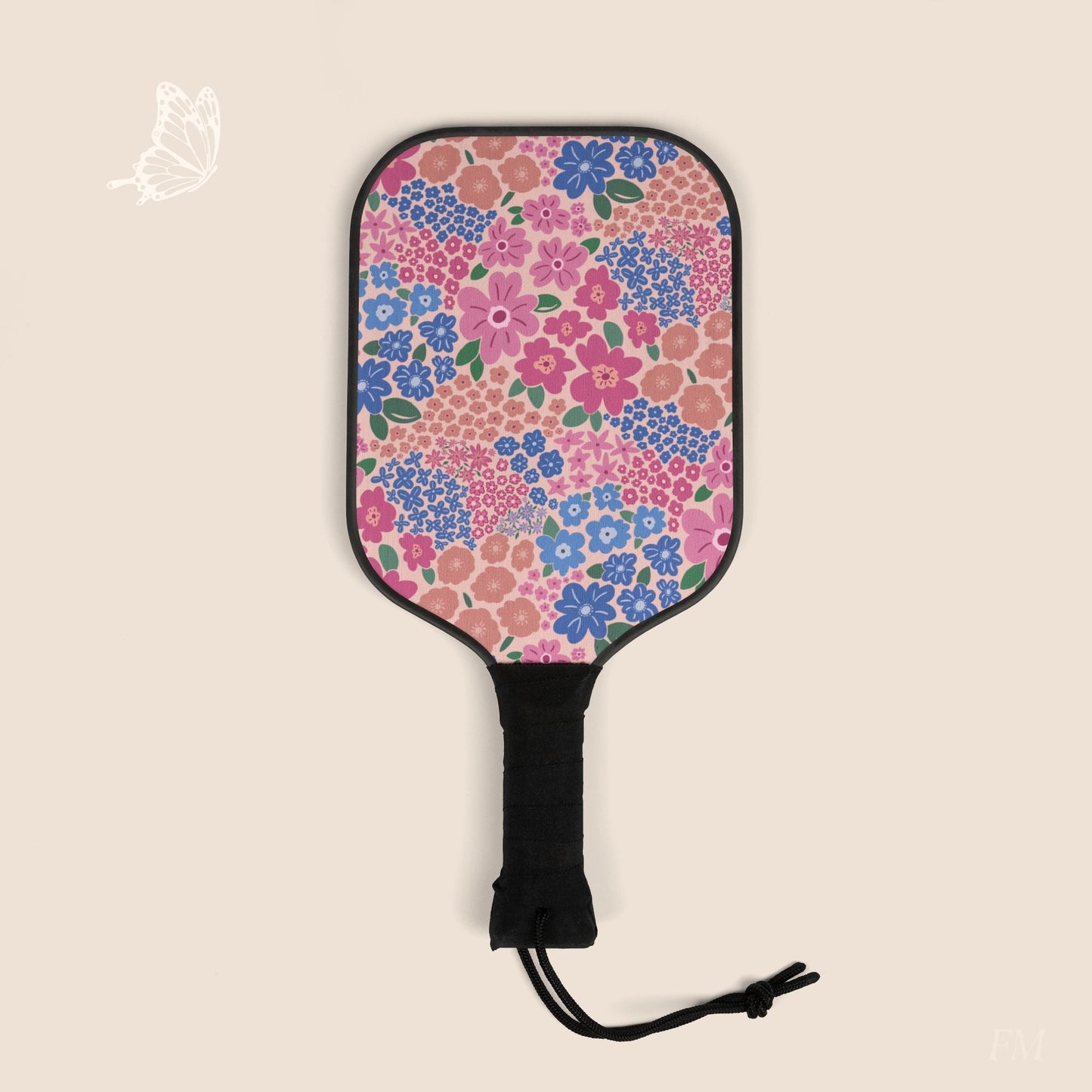 Garden Whimsy in Cottage Pinks Pickleball Paddles Set with hand drawn artwork - Flourish Moon Studio