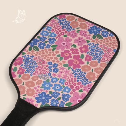 Garden Whimsy in Cottage Pinks Pickleball Paddles Set with hand drawn artwork - Flourish Moon Studio