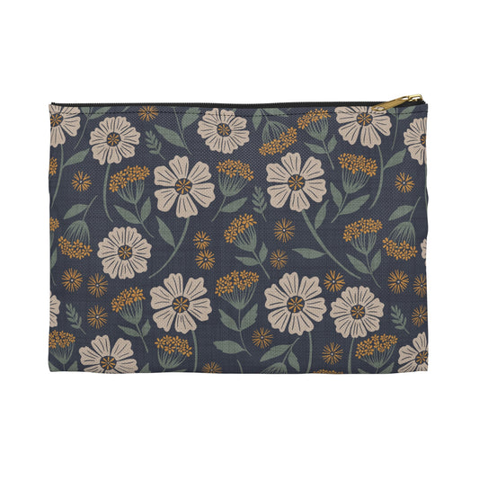 Garden Whispers Accessory Pouch with hand - drawn artwork - Flourish Moon Studio