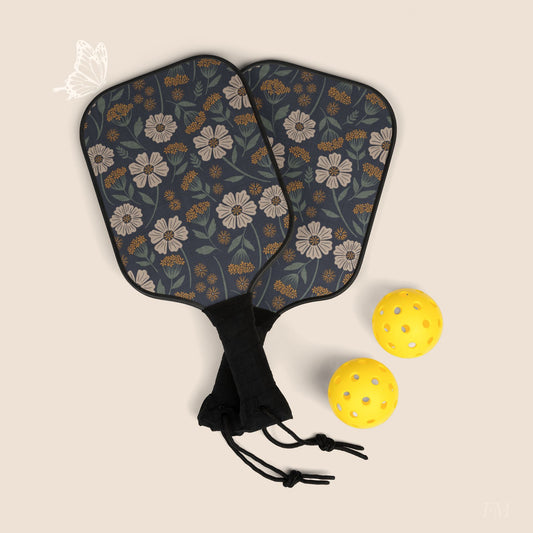 Garden Whispers Floral Pickleball Paddles Set with hand drawn artwork - Flourish Moon Studio
