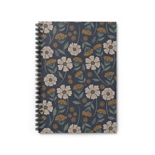 Garden Whispers Floral Spiral Notebook with hand - drawn artwork - Flourish Moon Studio