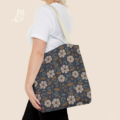 Garden Whispers Floral Tote Bag with hand drawn artwork - Flourish Moon Studio