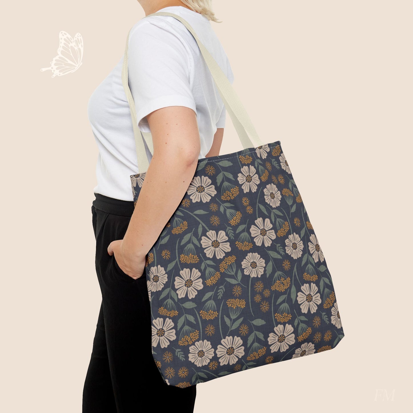 Garden Whispers Floral Tote Bag with hand drawn artwork - Flourish Moon Studio