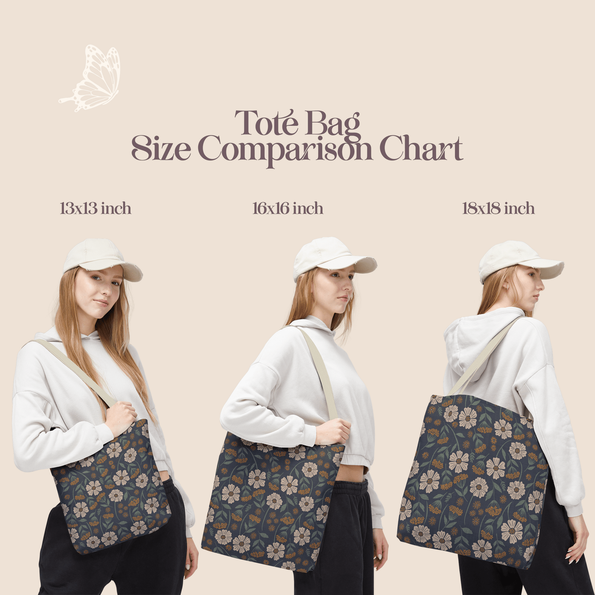 Garden Whispers Floral Tote Bag with hand drawn artwork - Flourish Moon Studio