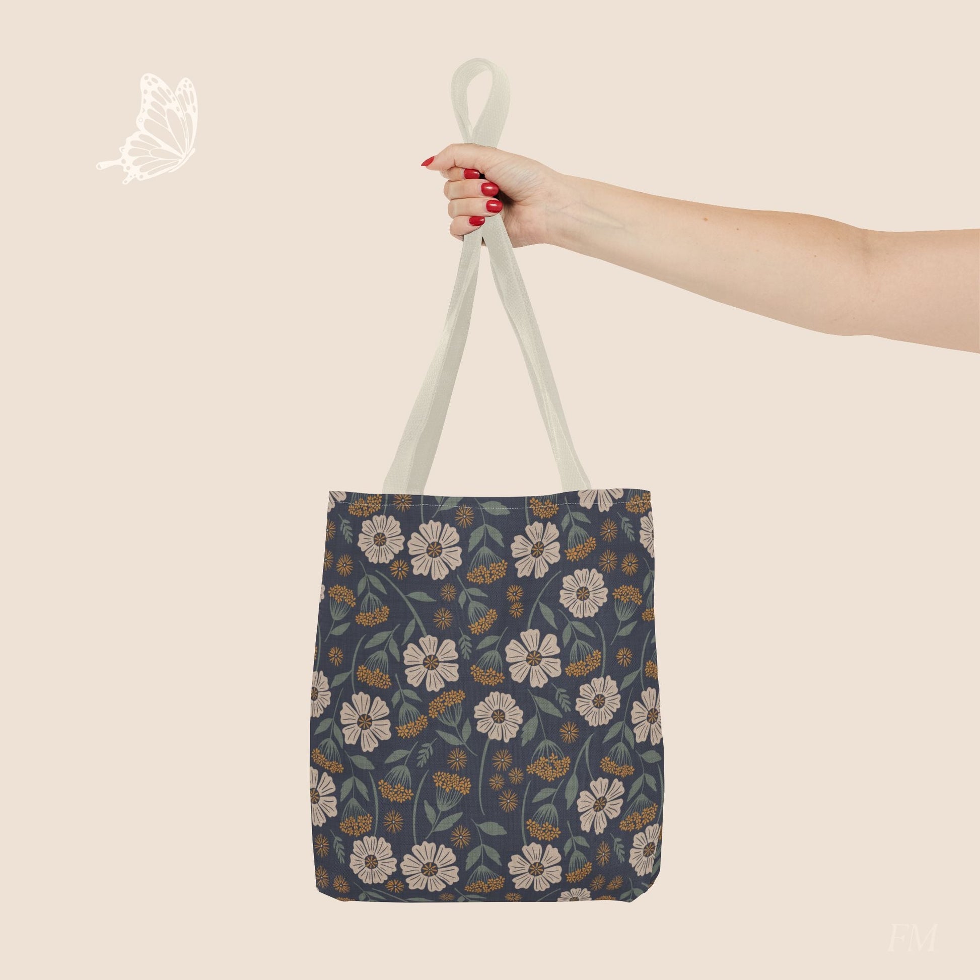 Garden Whispers Floral Tote Bag with hand drawn artwork - Flourish Moon Studio