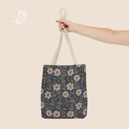 Garden Whispers Floral Tote Bag with hand drawn artwork - Flourish Moon Studio