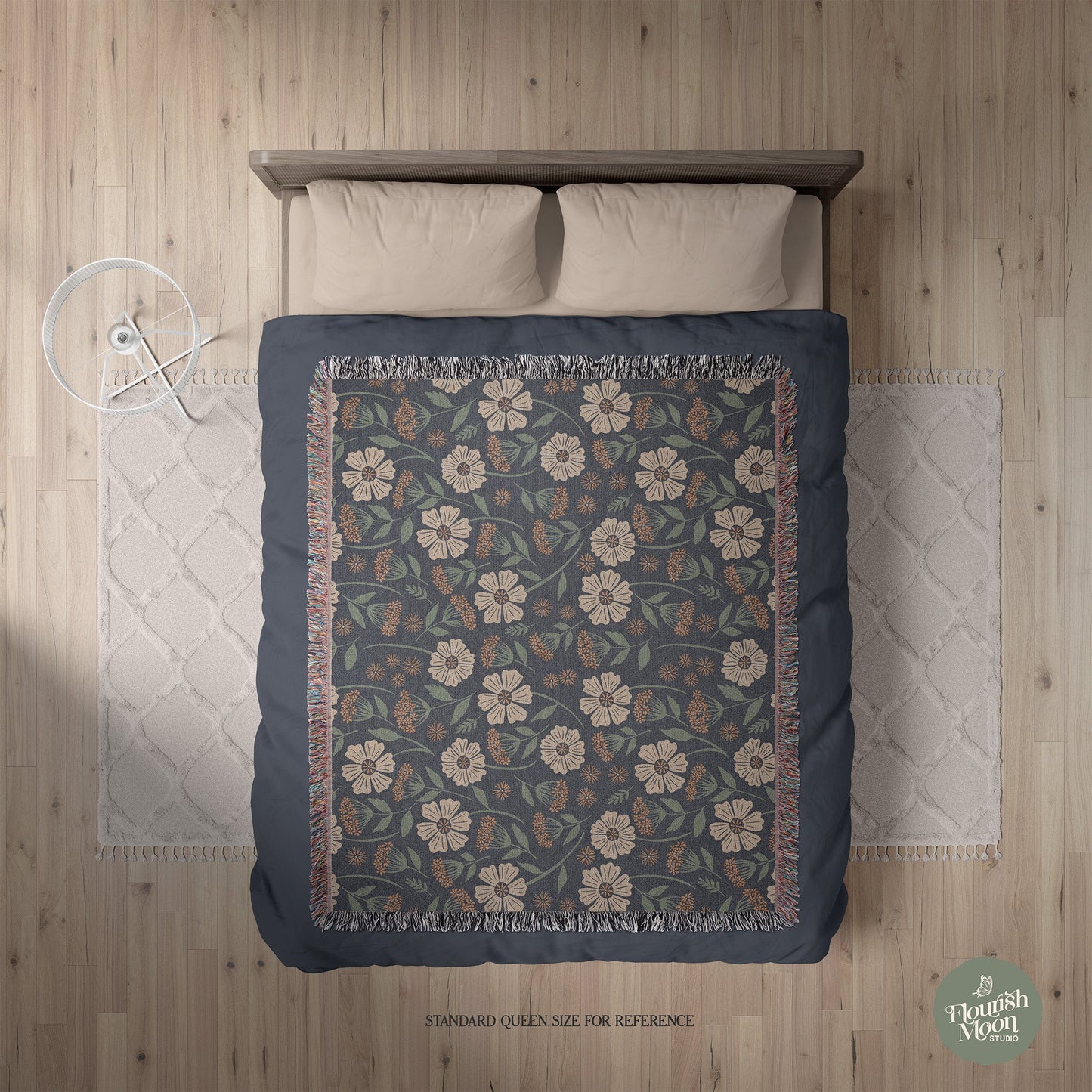 Garden Whispers Floral Woven Blanket with hand - drawn artwork - Flourish Moon Studio