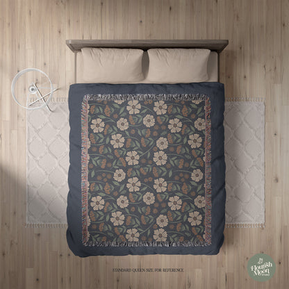 Garden Whispers Floral Woven Blanket with hand - drawn artwork - Flourish Moon Studio
