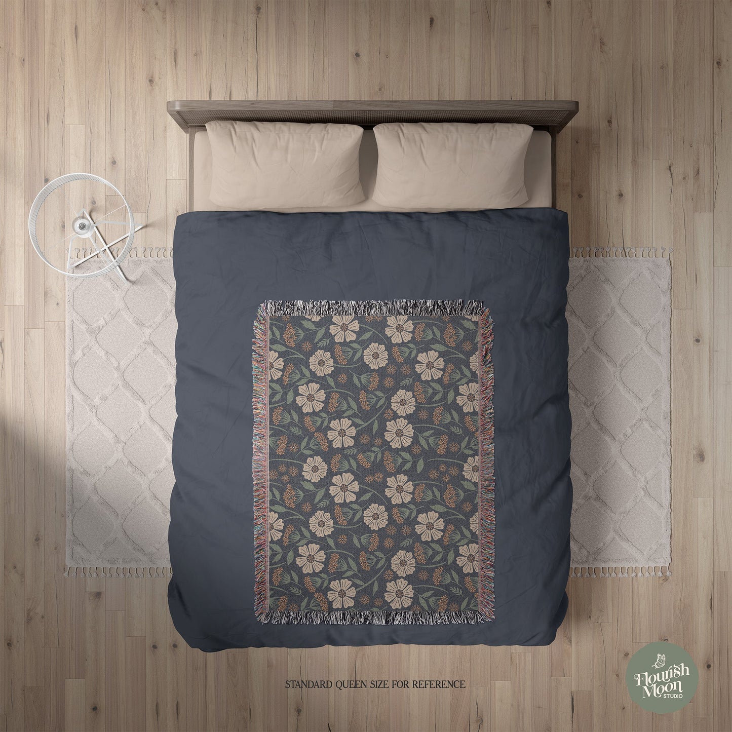 Garden Whispers Floral Woven Blanket with hand - drawn artwork - Flourish Moon Studio