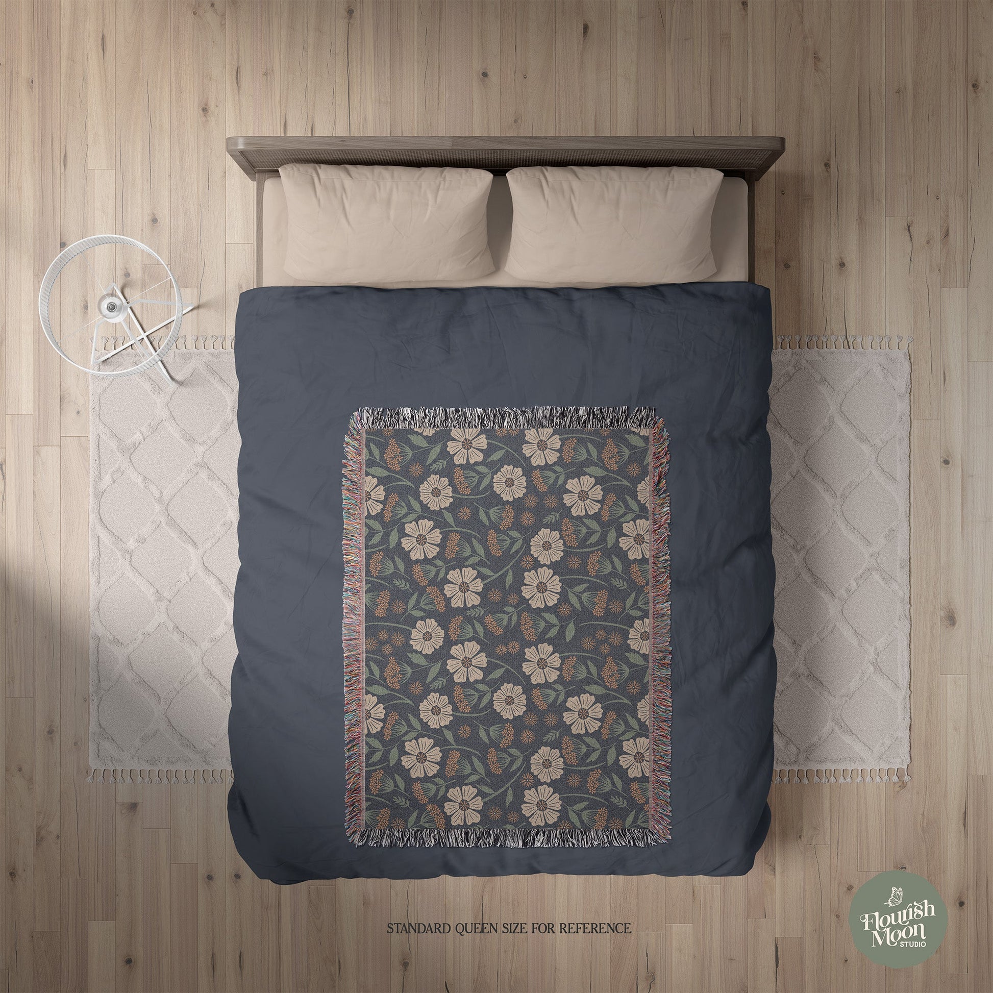 Garden Whispers Floral Woven Blanket with hand - drawn artwork - Flourish Moon Studio
