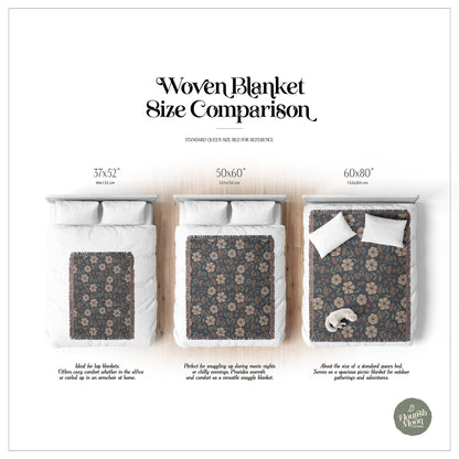 Garden Whispers Floral Woven Blanket with hand - drawn artwork - Flourish Moon Studio
