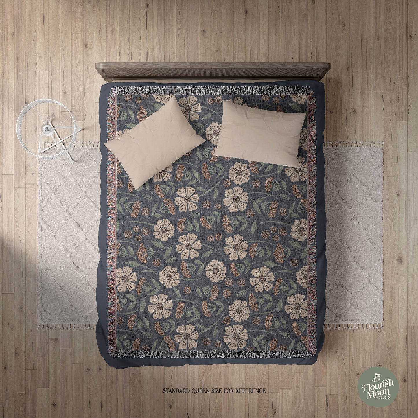 Garden Whispers Floral Woven Blanket with hand - drawn artwork - Flourish Moon Studio