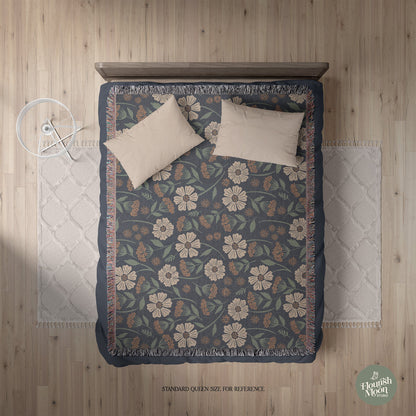 Garden Whispers Floral Woven Blanket with hand - drawn artwork - Flourish Moon Studio