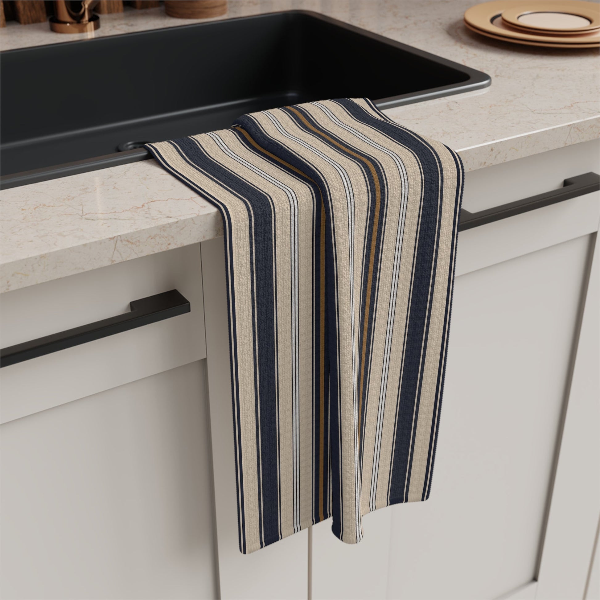 Harbor Lines Microfiber Waffle Kitchen Towel with hand - drawn artwork - Flourish Moon Studio