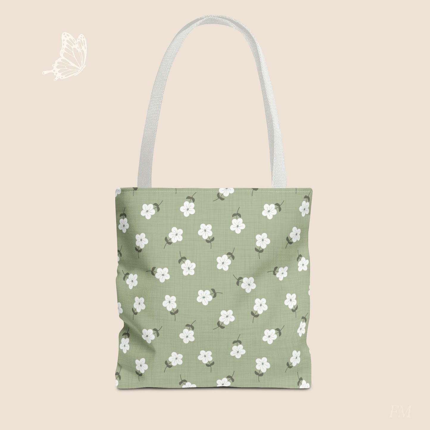 Heirloom Petites Spring Green Dainty Floral Day Tote Bag with hand drawn artwork - Flourish Moon Studio