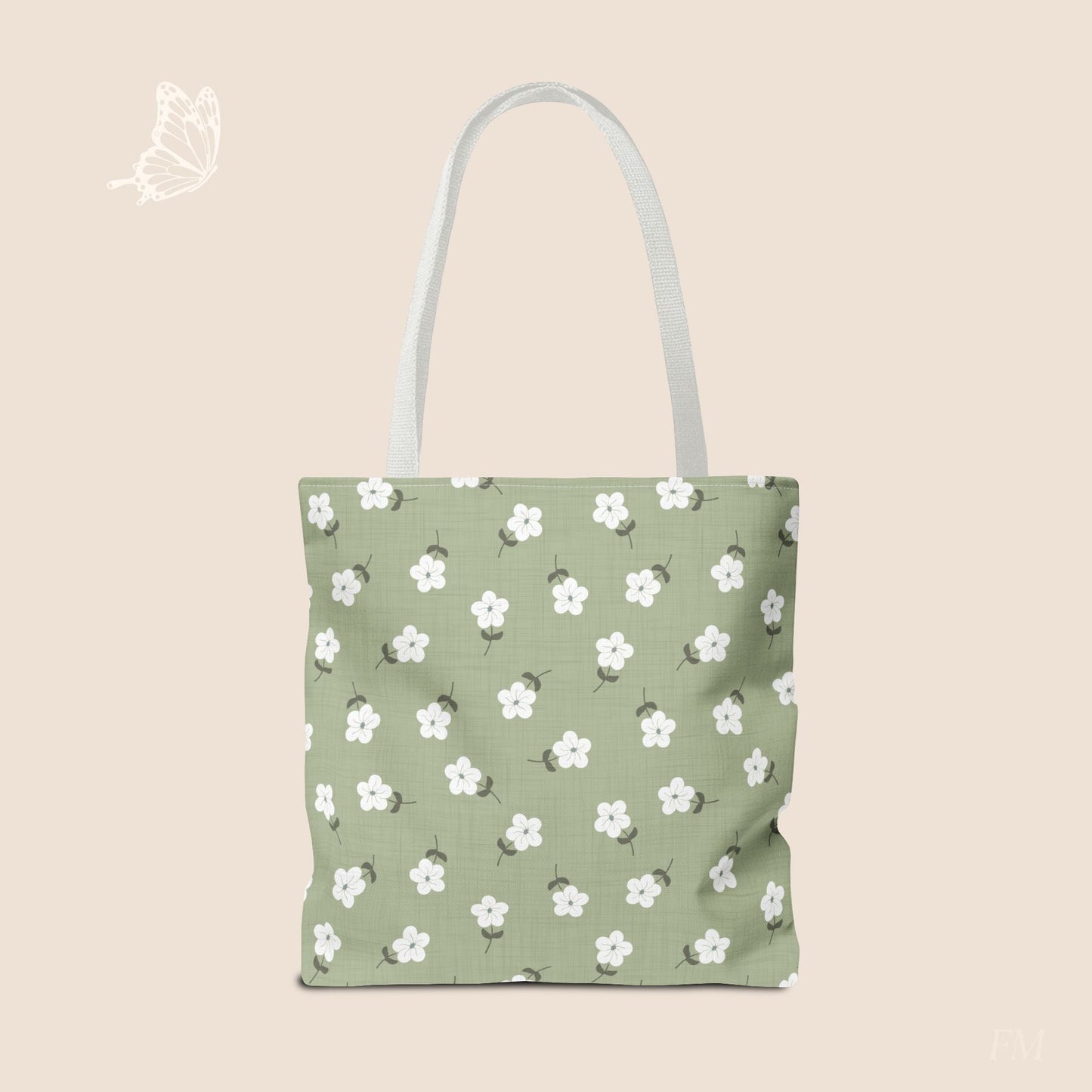 Heirloom Petites Spring Green Dainty Floral Day Tote Bag with hand drawn artwork - Flourish Moon Studio