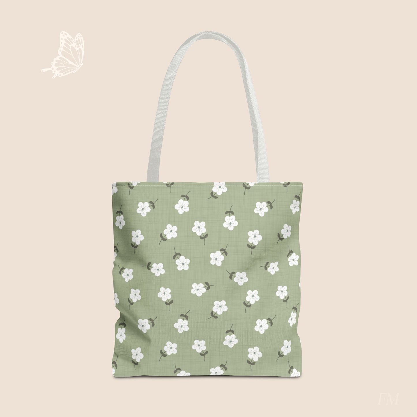 Heirloom Petites Spring Green Dainty Floral Day Tote Bag with hand drawn artwork - Flourish Moon Studio