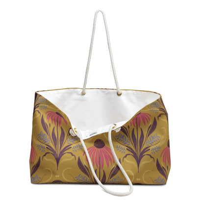 Honeyberry Folk Bloom Weekender Bag with hand - drawn artwork - Flourish Moon Studio