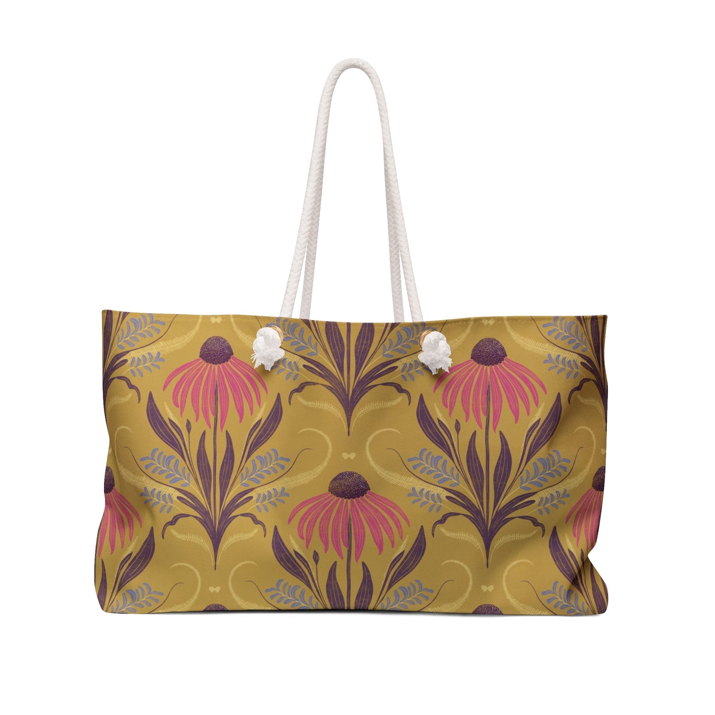 Honeyberry Folk Bloom Weekender Bag with hand - drawn artwork - Flourish Moon Studio