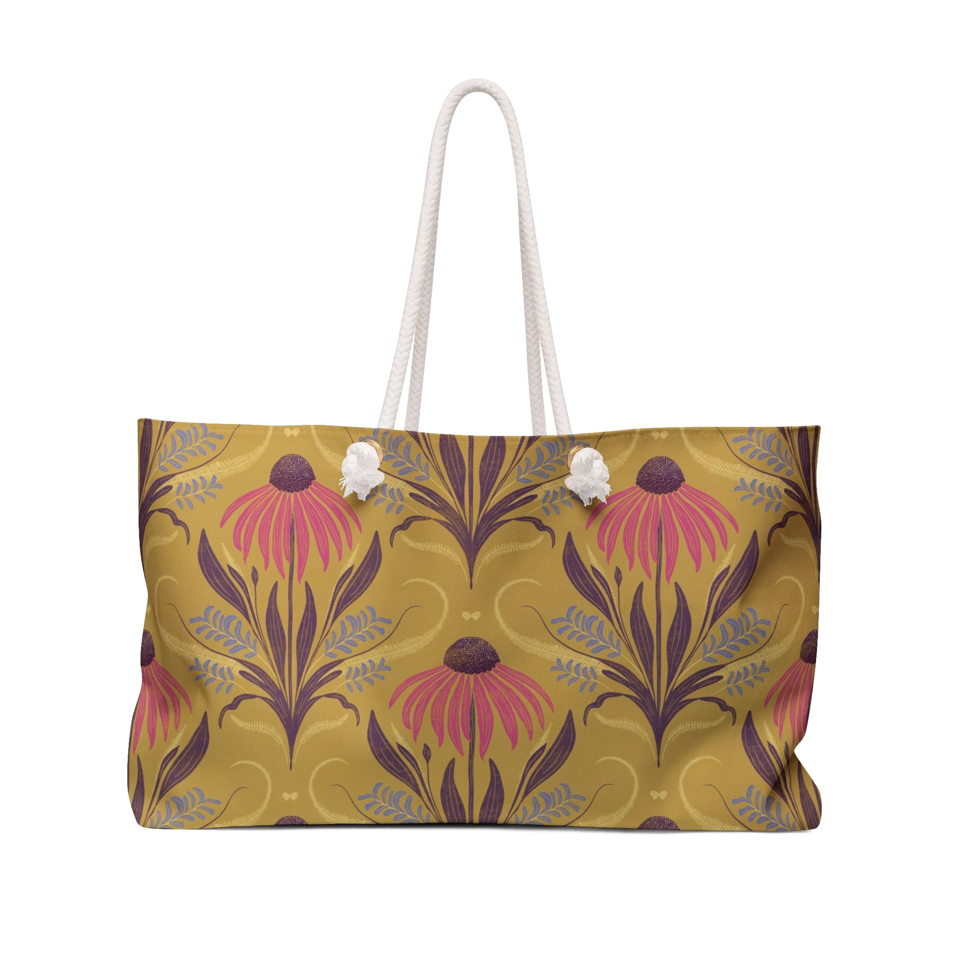 Honeyberry Folk Bloom Weekender Bag with hand - drawn artwork - Flourish Moon Studio