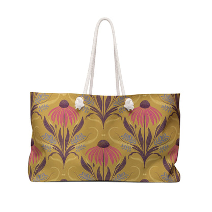 Honeyberry Folk Bloom Weekender Bag with hand - drawn artwork - Flourish Moon Studio