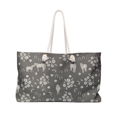 Horse Kisses Path Weekender Bag in Graystone with hand drawn artwork - Flourish Moon Studio