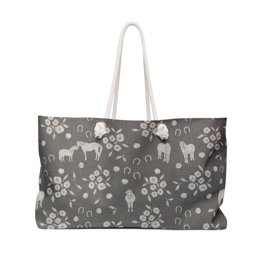Horse Kisses Path Weekender Bag in Graystone with hand drawn artwork - Flourish Moon Studio