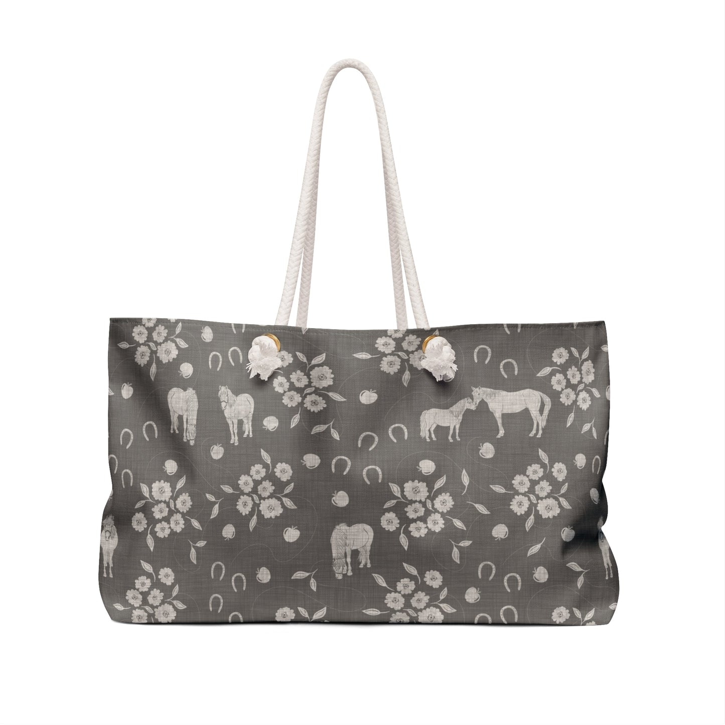 Horse Kisses Path Weekender Bag in Graystone with hand drawn artwork - Flourish Moon Studio