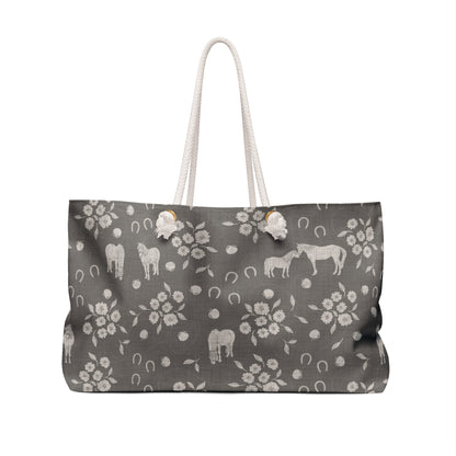 Horse Kisses Path Weekender Bag in Graystone with hand drawn artwork - Flourish Moon Studio