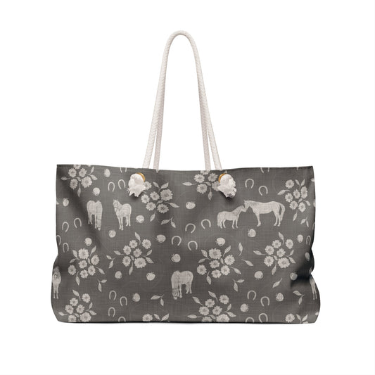 Horse Kisses Path Weekender Bag in Graystone with hand drawn artwork - Flourish Moon Studio