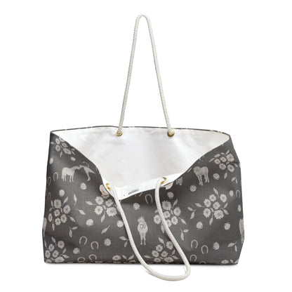Horse Kisses Path Weekender Bag in Graystone with hand drawn artwork - Flourish Moon Studio