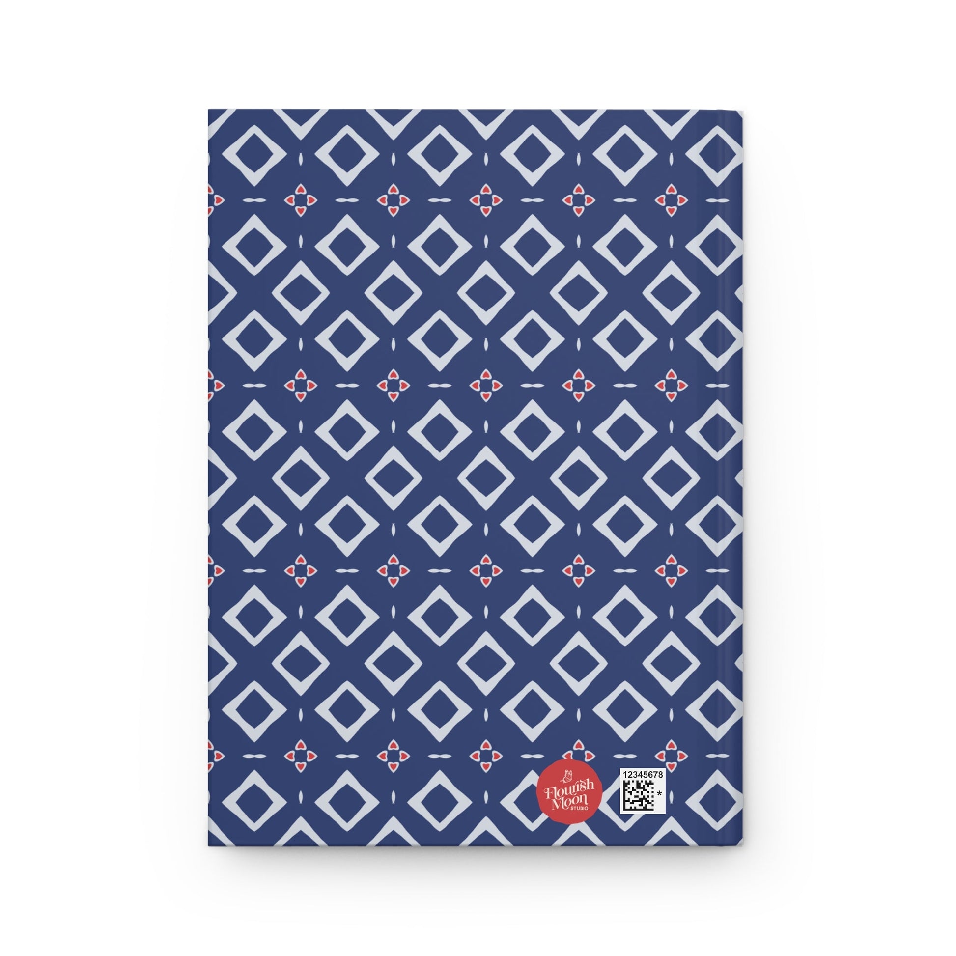 Indigo Love Notes Geometric Hardcover Journal with hand - drawn artwork - Flourish Moon Studio