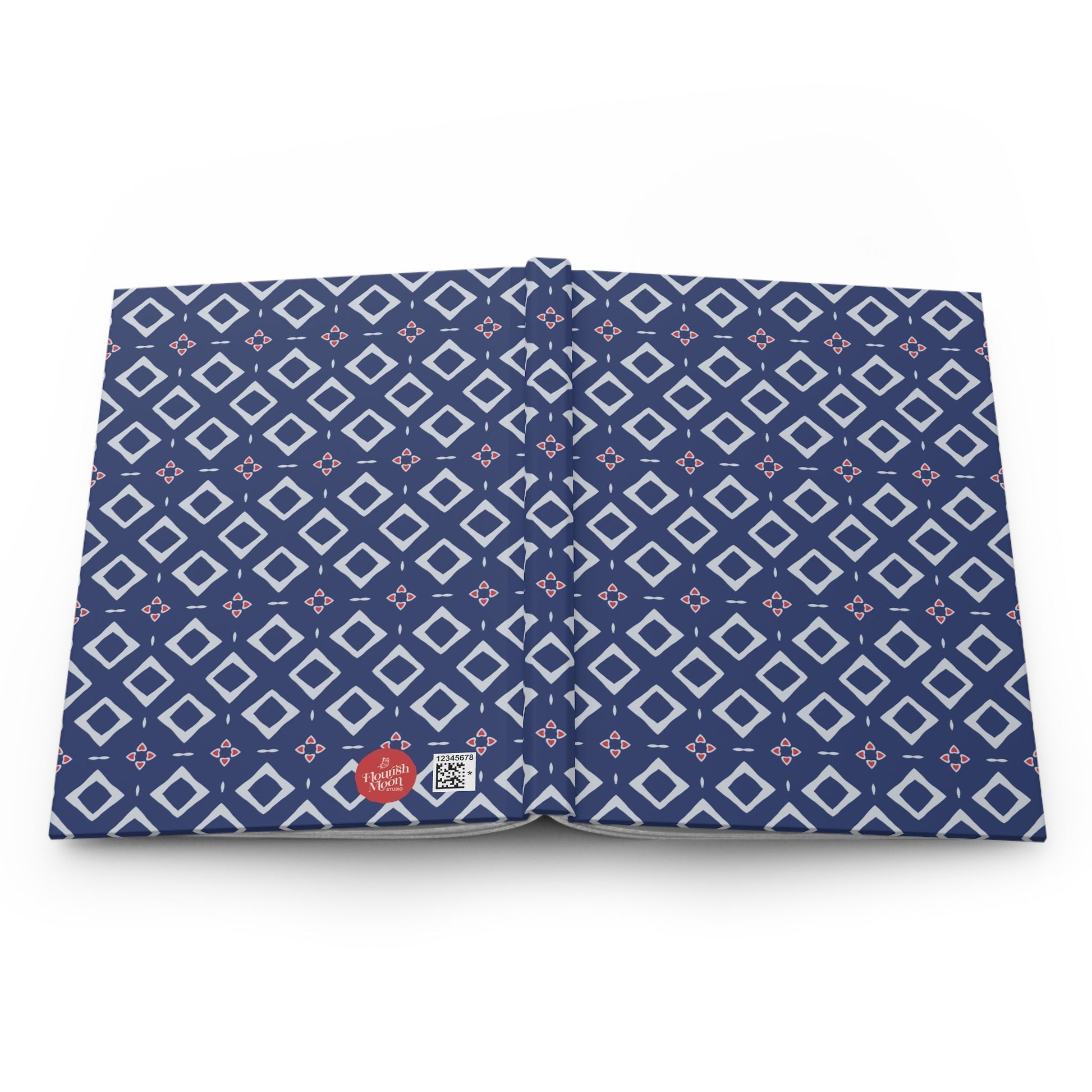 Indigo Love Notes Geometric Hardcover Journal with hand - drawn artwork - Flourish Moon Studio