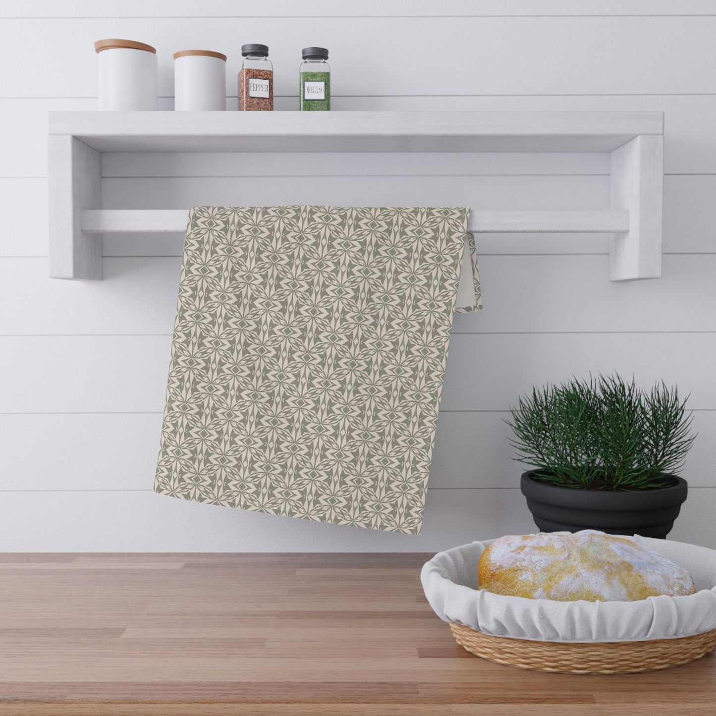 Leaf Whispers Tea Towel with hand - drawn artwork - Flourish Moon Studio