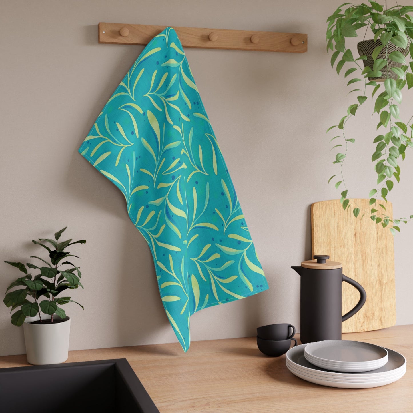 Marine Flourish Tea Towel with hand - drawn artwork - Flourish Moon Studio