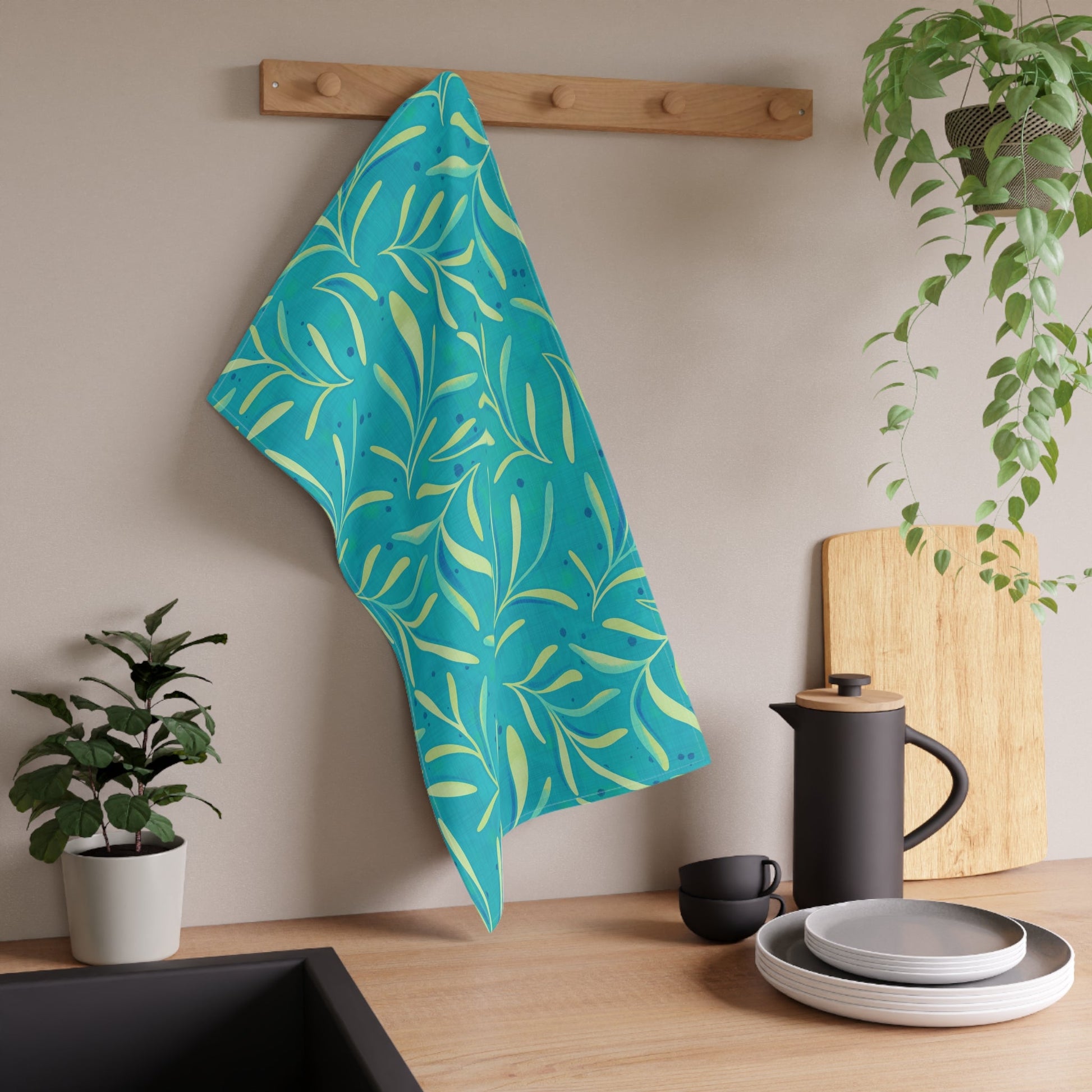 Marine Flourish Tea Towel with hand - drawn artwork - Flourish Moon Studio