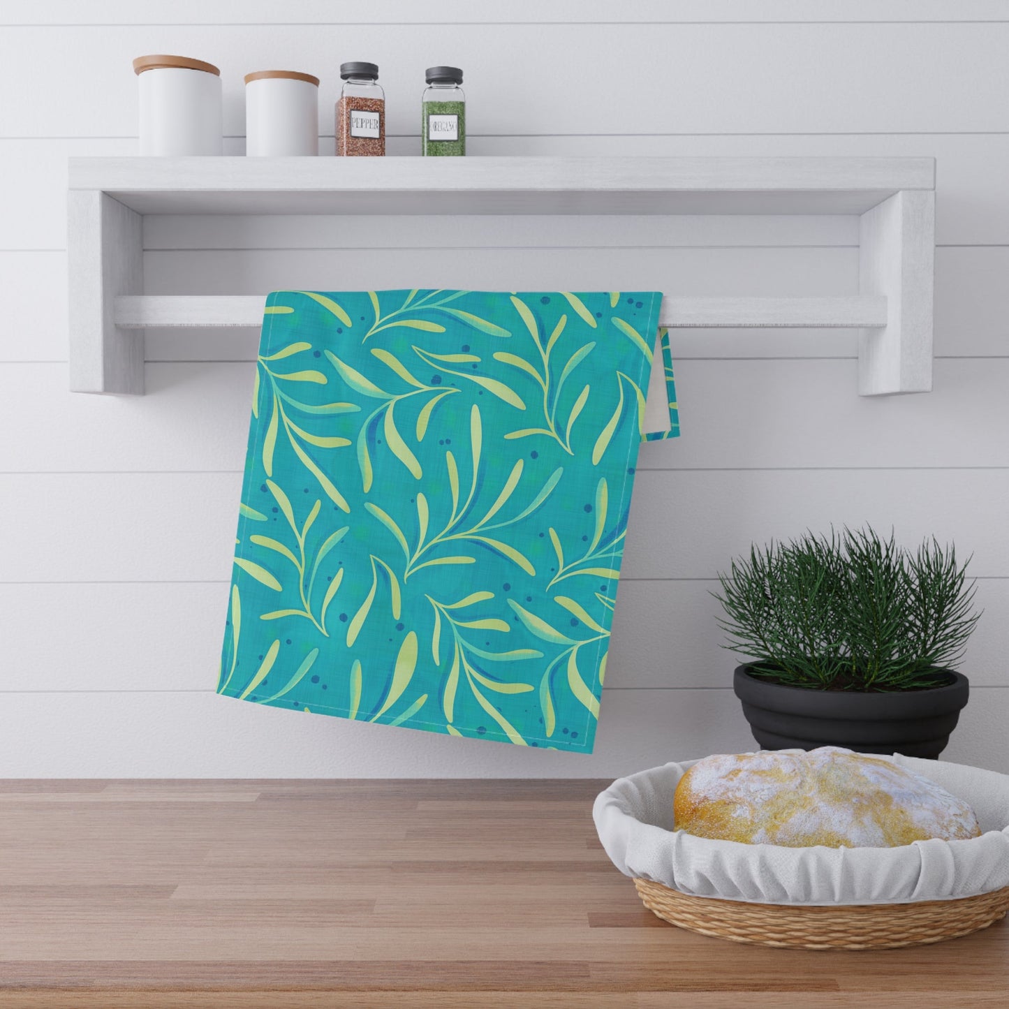 Marine Flourish Tea Towel with hand - drawn artwork - Flourish Moon Studio