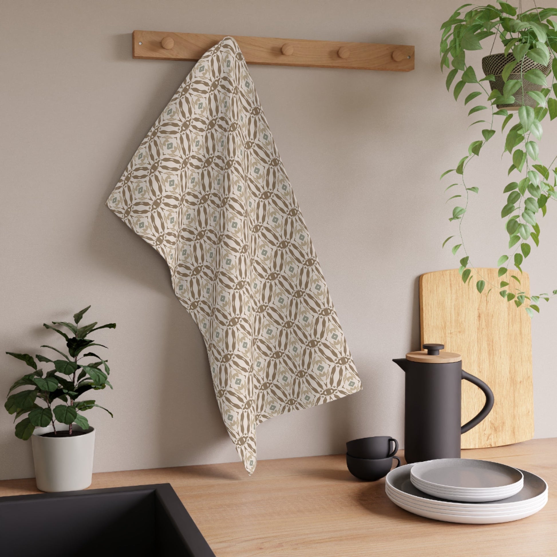 Meadow Crest Tea Towel with hand - drawn artwork - Flourish Moon Studio