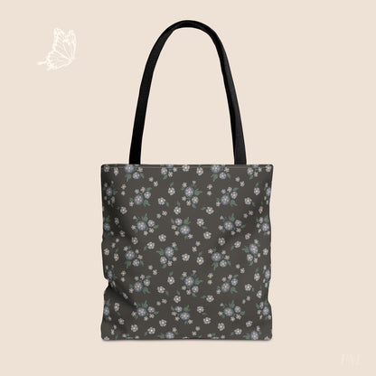 Meadow Heirloom Floral Denim Night Day Tote Bag with hand drawn artwork - Flourish Moon Studio
