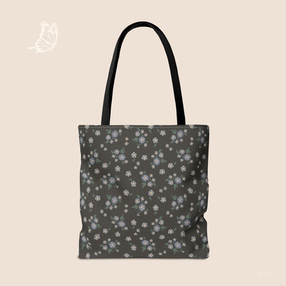 Meadow Heirloom Floral Denim Night Day Tote Bag with hand drawn artwork - Flourish Moon Studio