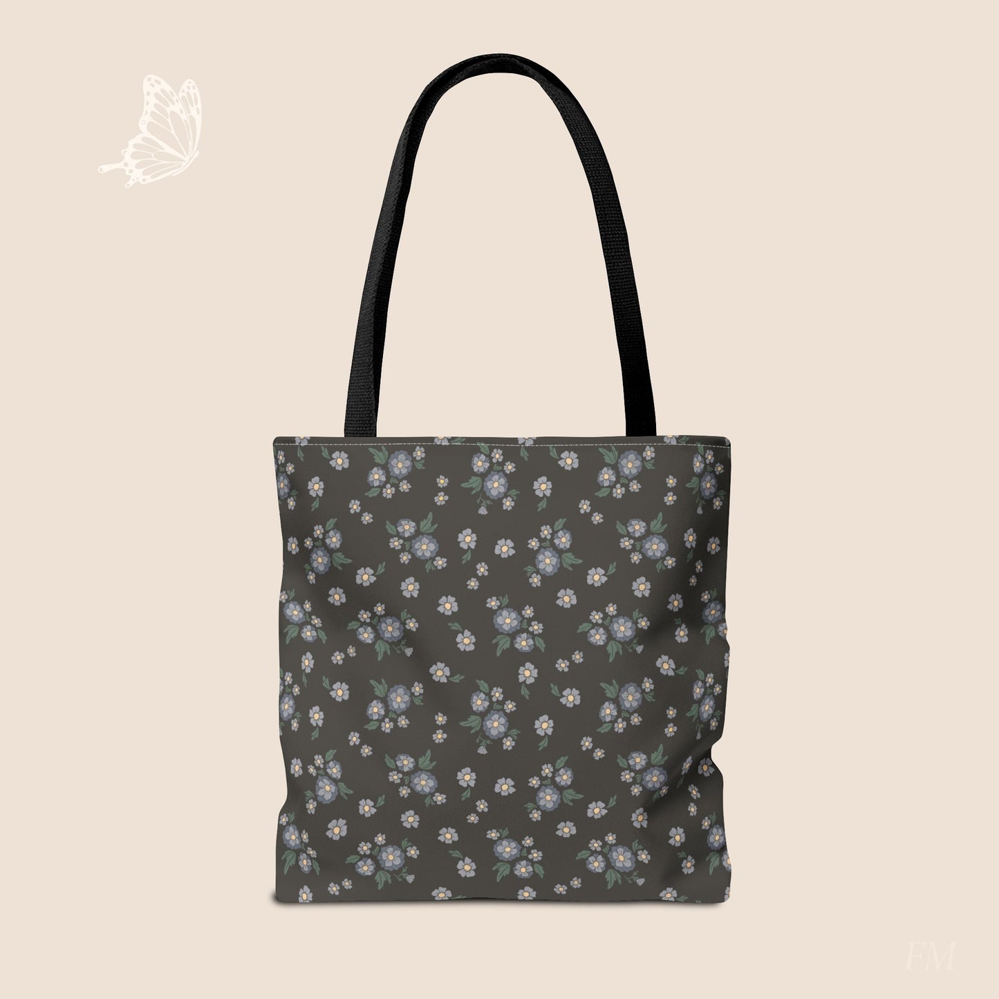 Meadow Heirloom Floral Denim Night Day Tote Bag with hand drawn artwork - Flourish Moon Studio